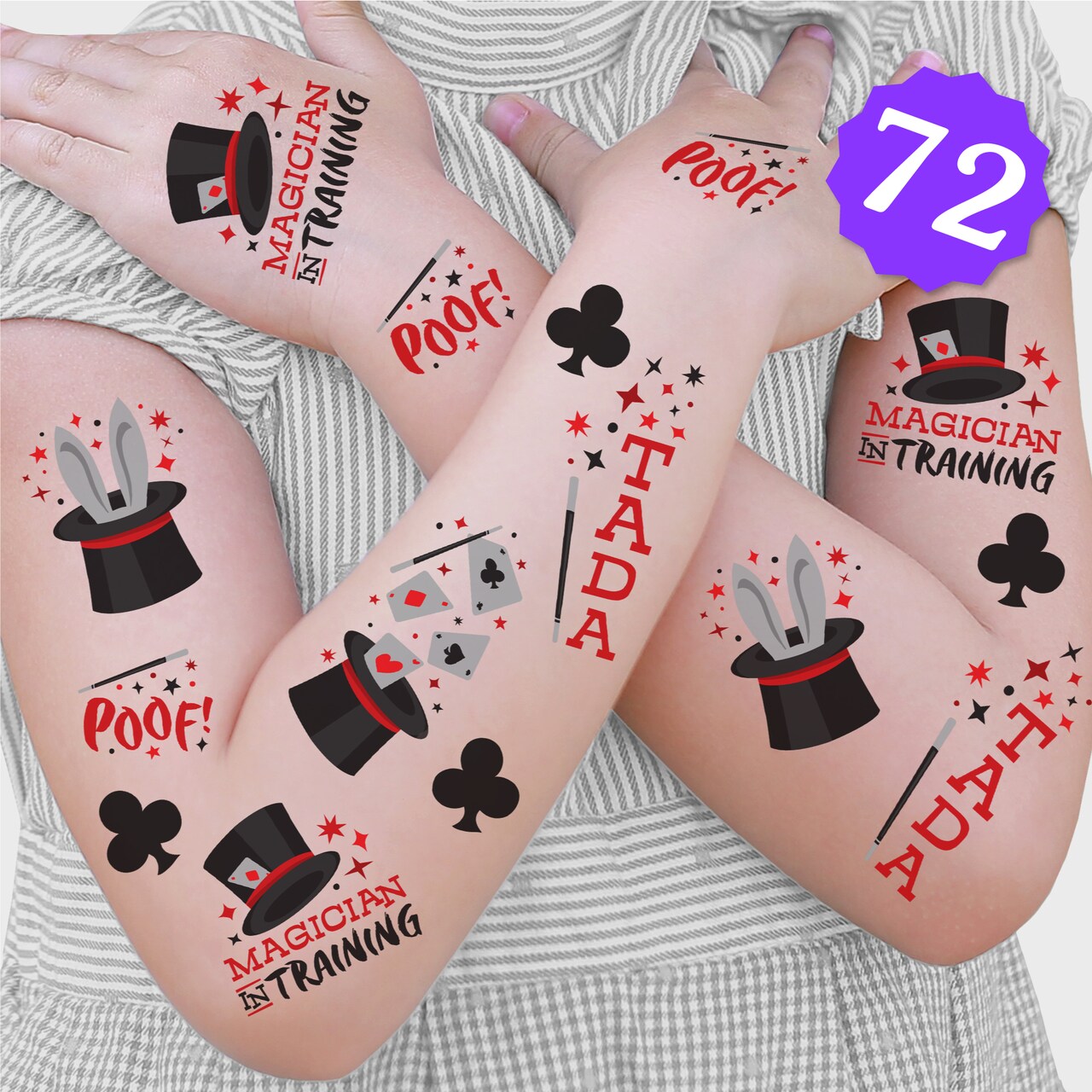 Big Dot of Happiness Ta-Da, Magic Show Temporary Tattoos for Kids, Magician Birthday Favors, Magical Decorations, Magic Show Accessories, Red Party Supplies, 12 Sheets